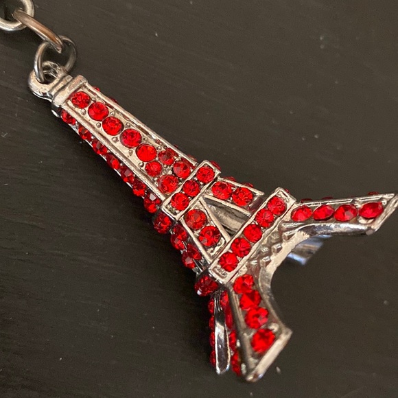 Eiffel Tower Keychain with Red Rhinestones - Picture 3 of 6